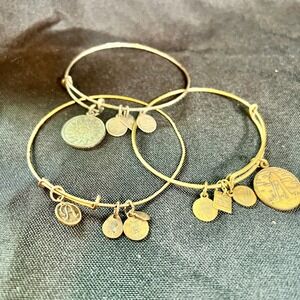 Alex‎ & Ani Expandable Charm Bangles Lot Of 3 Mixed Metals Wear Patina Stack